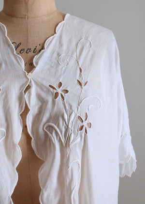 Vintage Edwardian Embroidered Cotton Bed Jacket