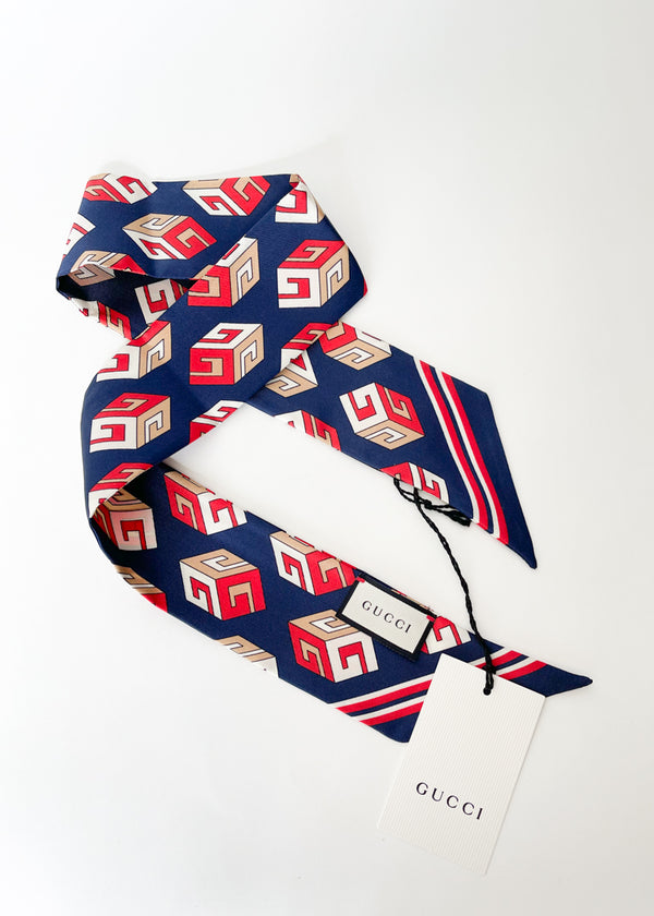 Gucci Cube Print Silk Scarf Raleigh Vintage