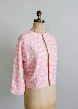 Vintage 1960s pink beaded cardigan
