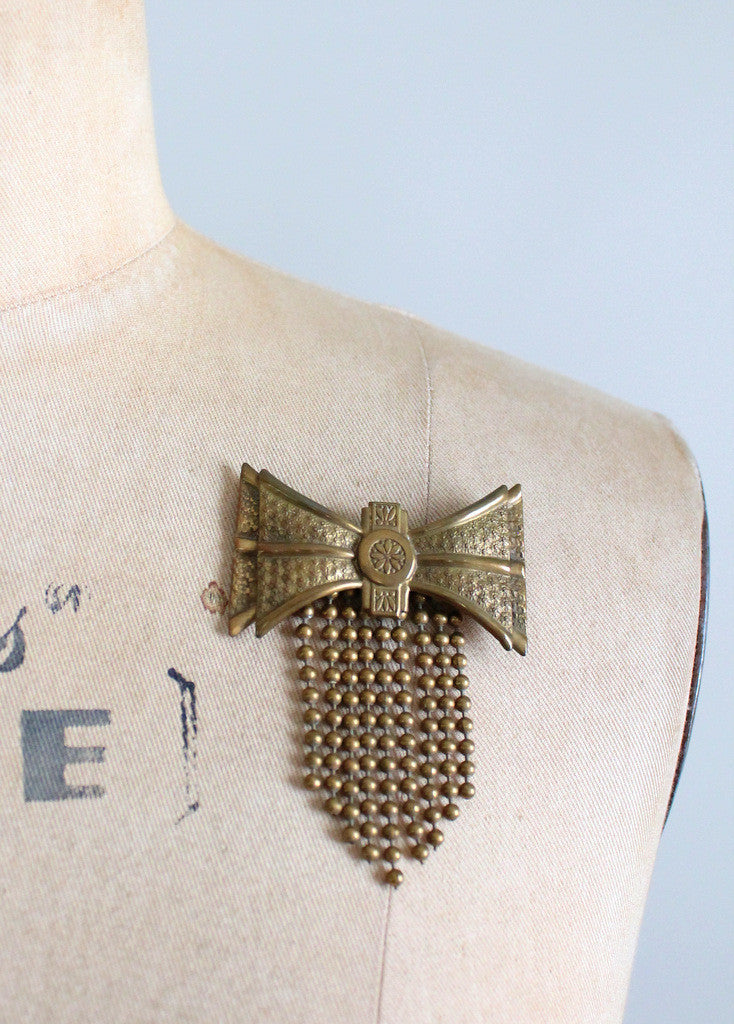 Vintage 1940s Brass Medal Brooch