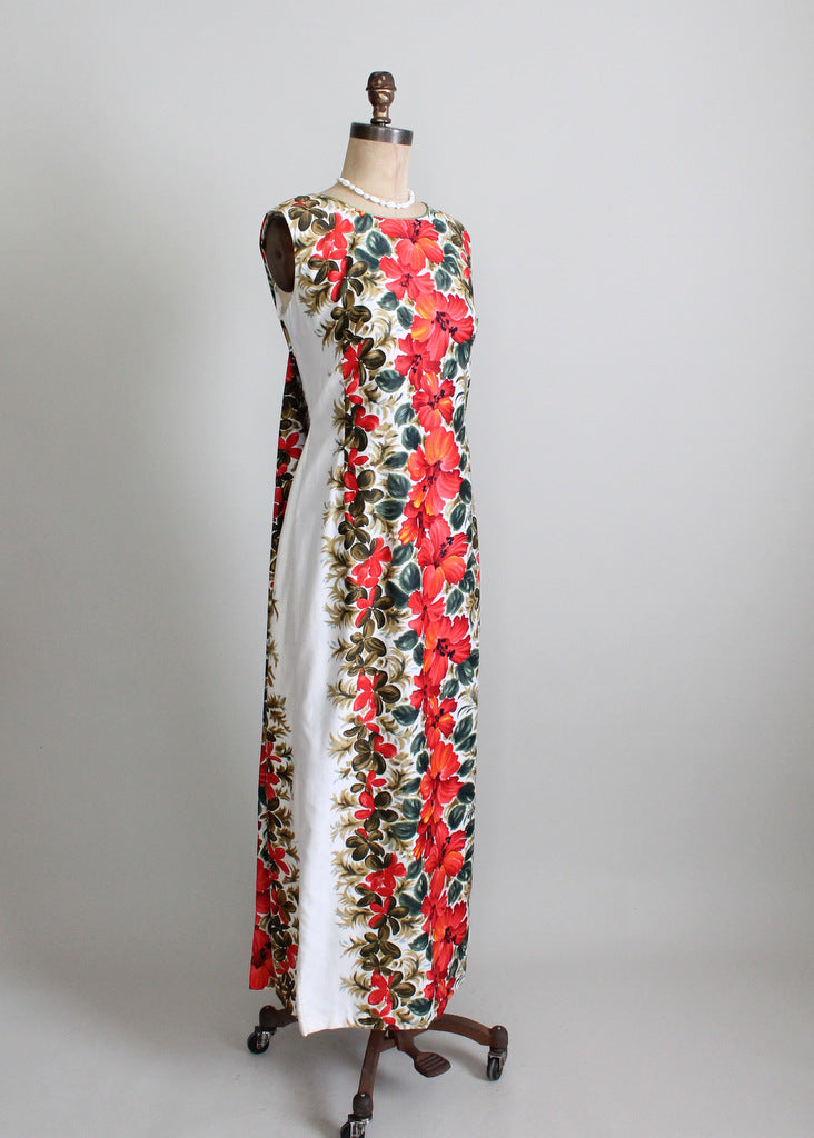 Vintage 1960s Hawaiian Floral Maxi Dress