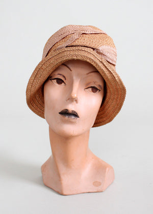 Vintage 1920s Summer Pink Straw Cloche Hat