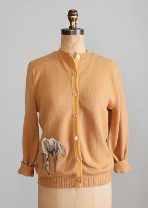 Vintage 1960s Tan Horse Cardigan