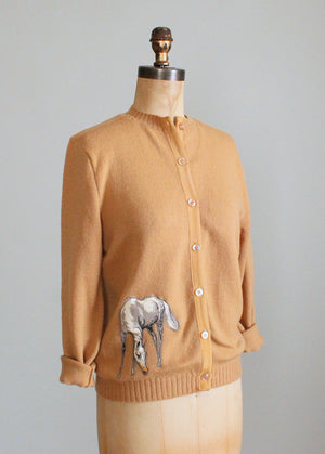 Vintage 1960s Tan Horse Cardigan