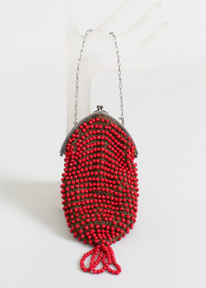 Vintage 1920s Red Beaded Flapper Purse