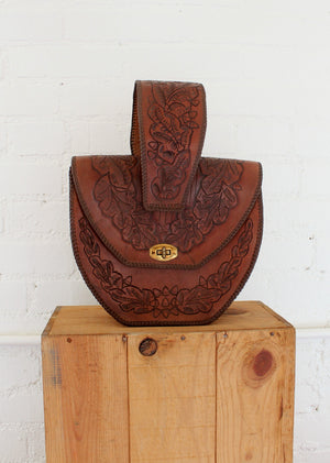 Vintage 1950s Wide Strap Tooled Leather Purse