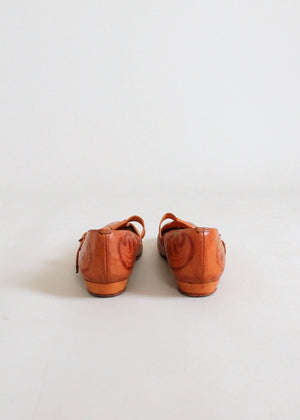 Vintage 1950s Tooled Leather Mary Jane Shoes
