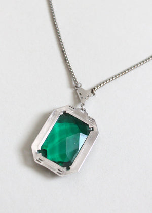 Vintage 1930s Art Deco Enameled Emerald Necklace