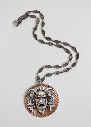 Vintage 1970s Napier Aztec Mask Pendant Necklace