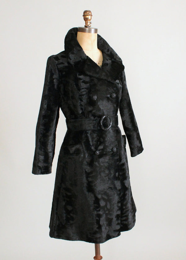 Vintage 1960s MOD Black Faux Fur Belted Winter Coat - Raleigh Vintage