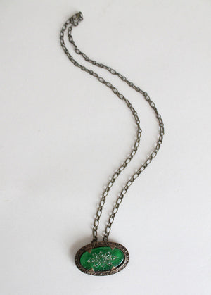 Vintage 1920s Green Glass Brooch Necklace