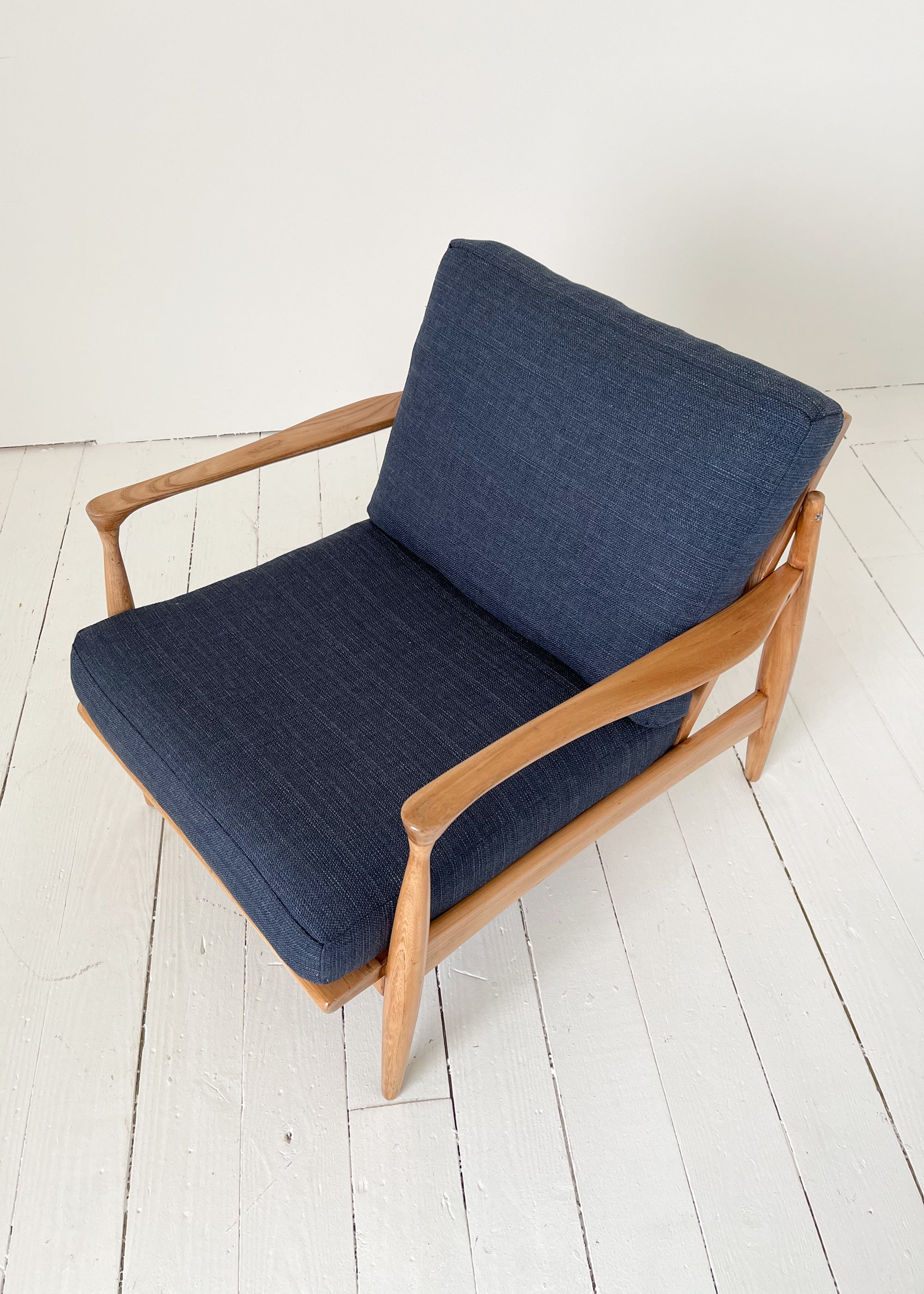 MidCentury Lounge Chair with Blue Upholstery