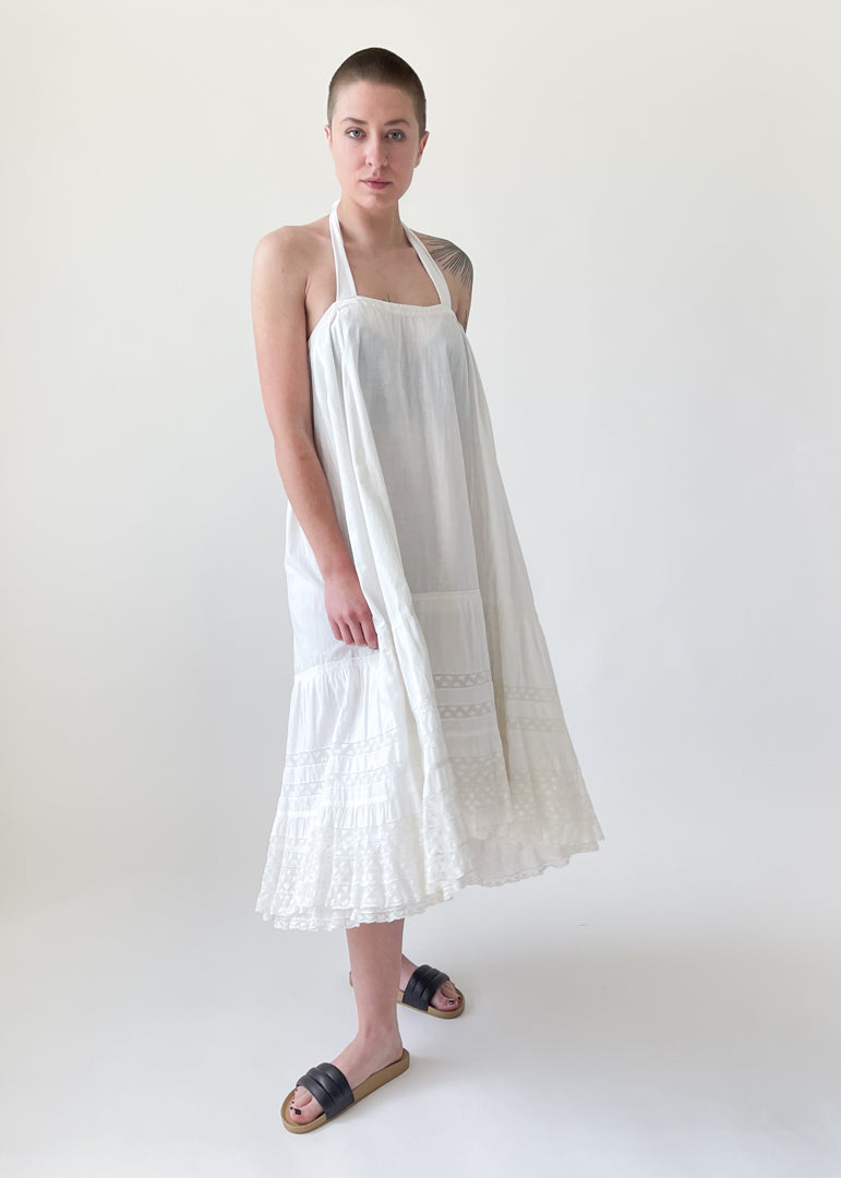 Reworked Edwardian Cotton and Lace Halter Dress