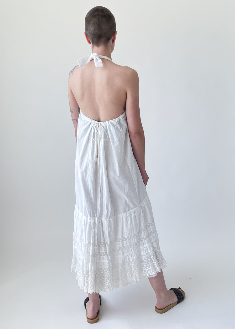 Reworked Edwardian Cotton and Lace Halter Dress