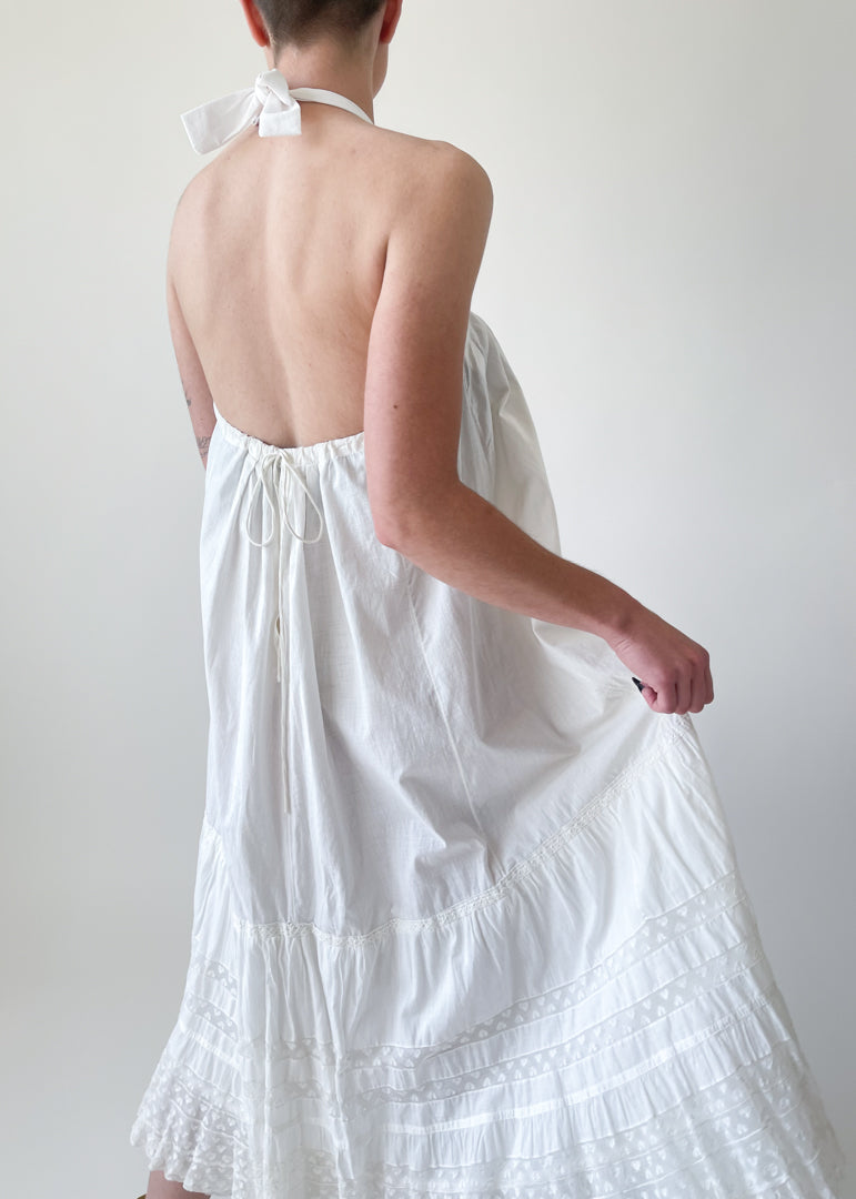 Reworked Edwardian Cotton and Lace Halter Dress