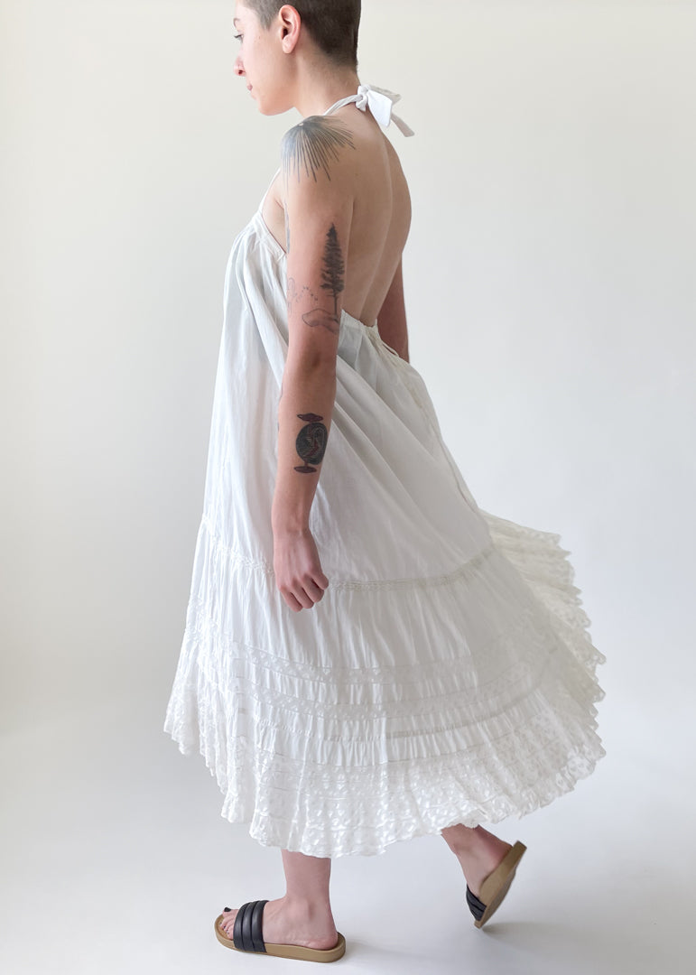 Reworked Edwardian Cotton and Lace Halter Dress