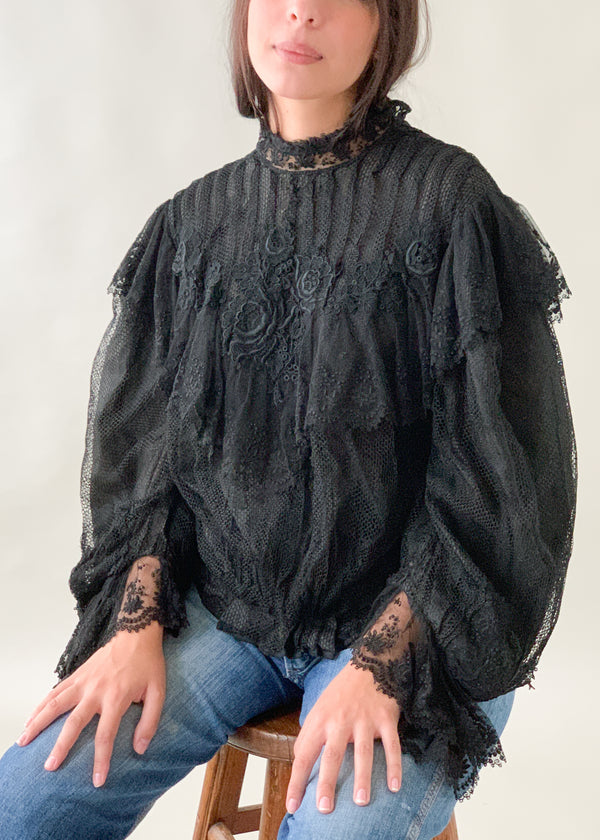 トップス vintage lace bijou high neck blouse Womens Elegant Lace Turtleneck Tops Casual Victorian Blouse