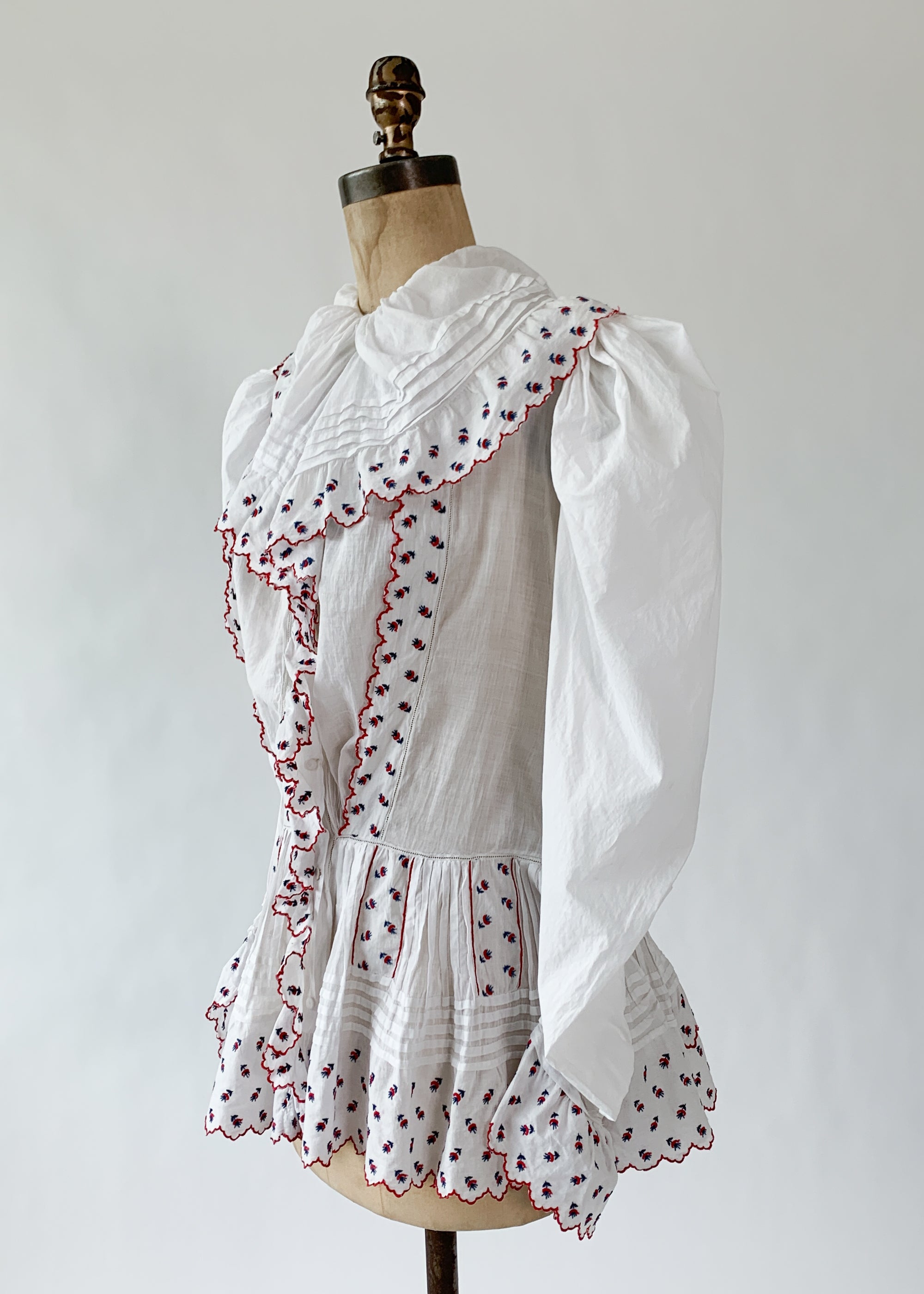 Antique Edwardian Embroidered Puff Sleeve Shirt