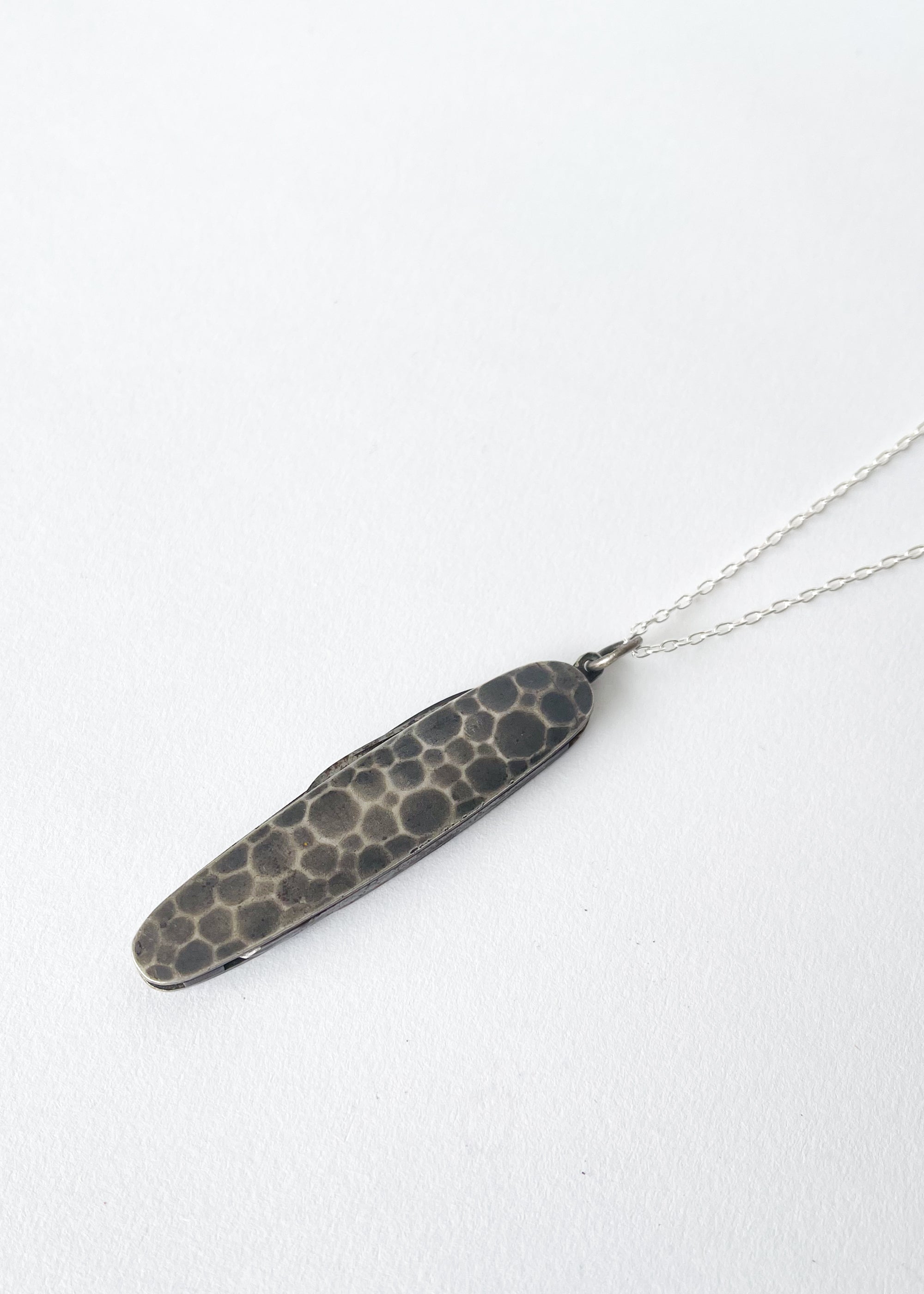 Vintage Hammered Silver PocketKnife Necklace