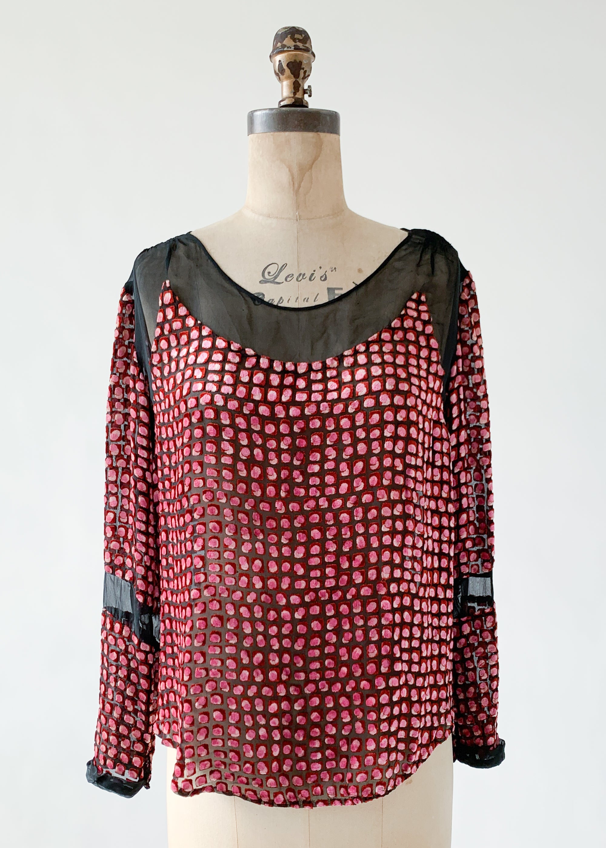 Vintage 1920s Burn Out Velvet and Silk Top