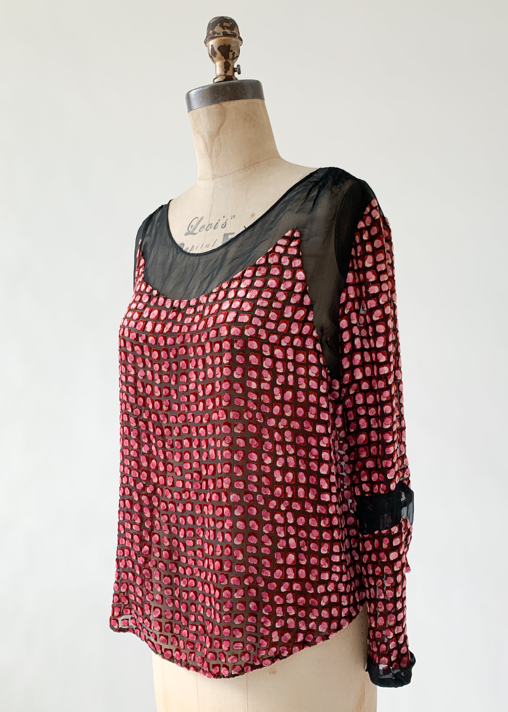 Vintage 1920s Burn Out Velvet and Silk Top