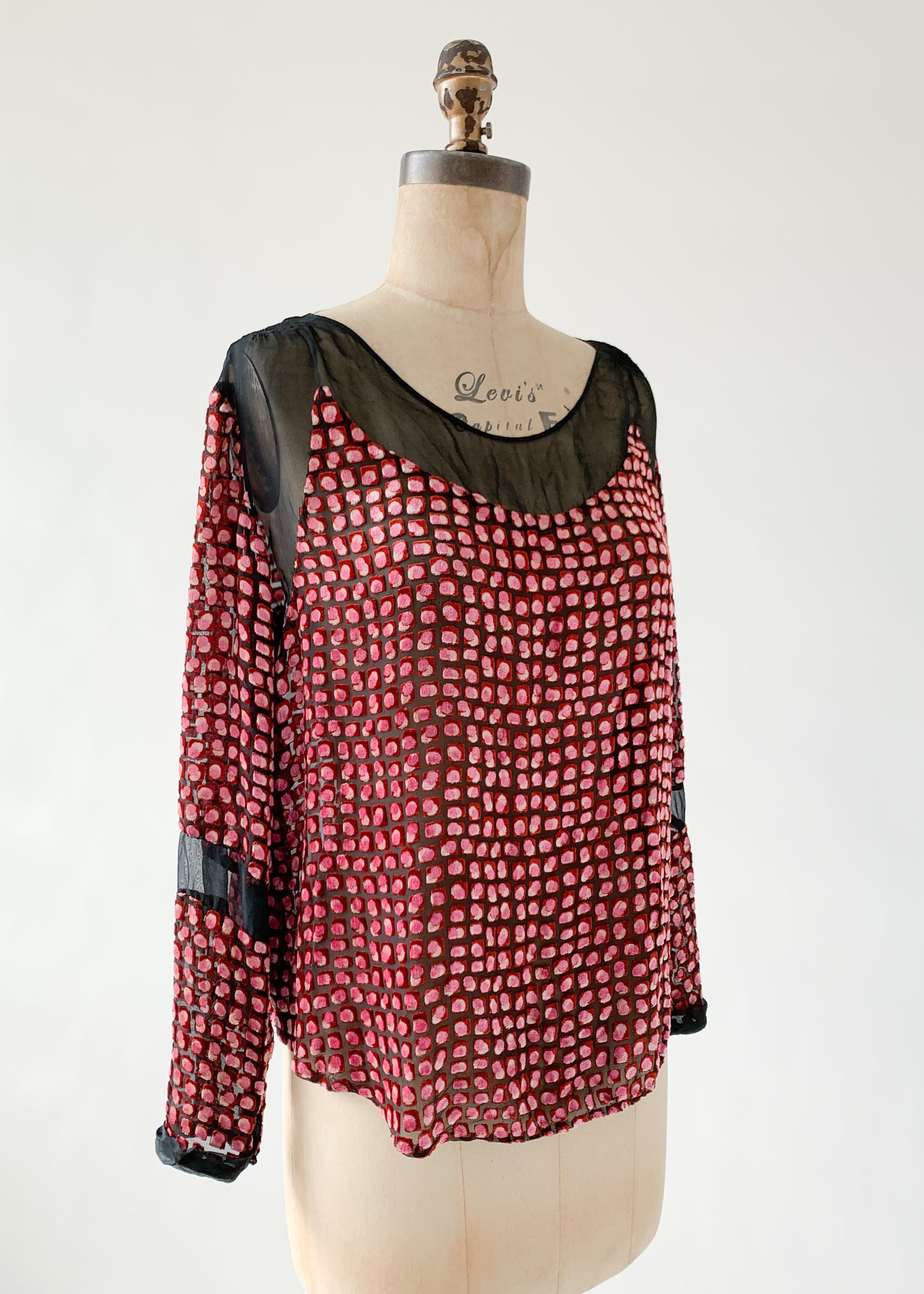Vintage 1920s Burn Out Velvet and Silk Top