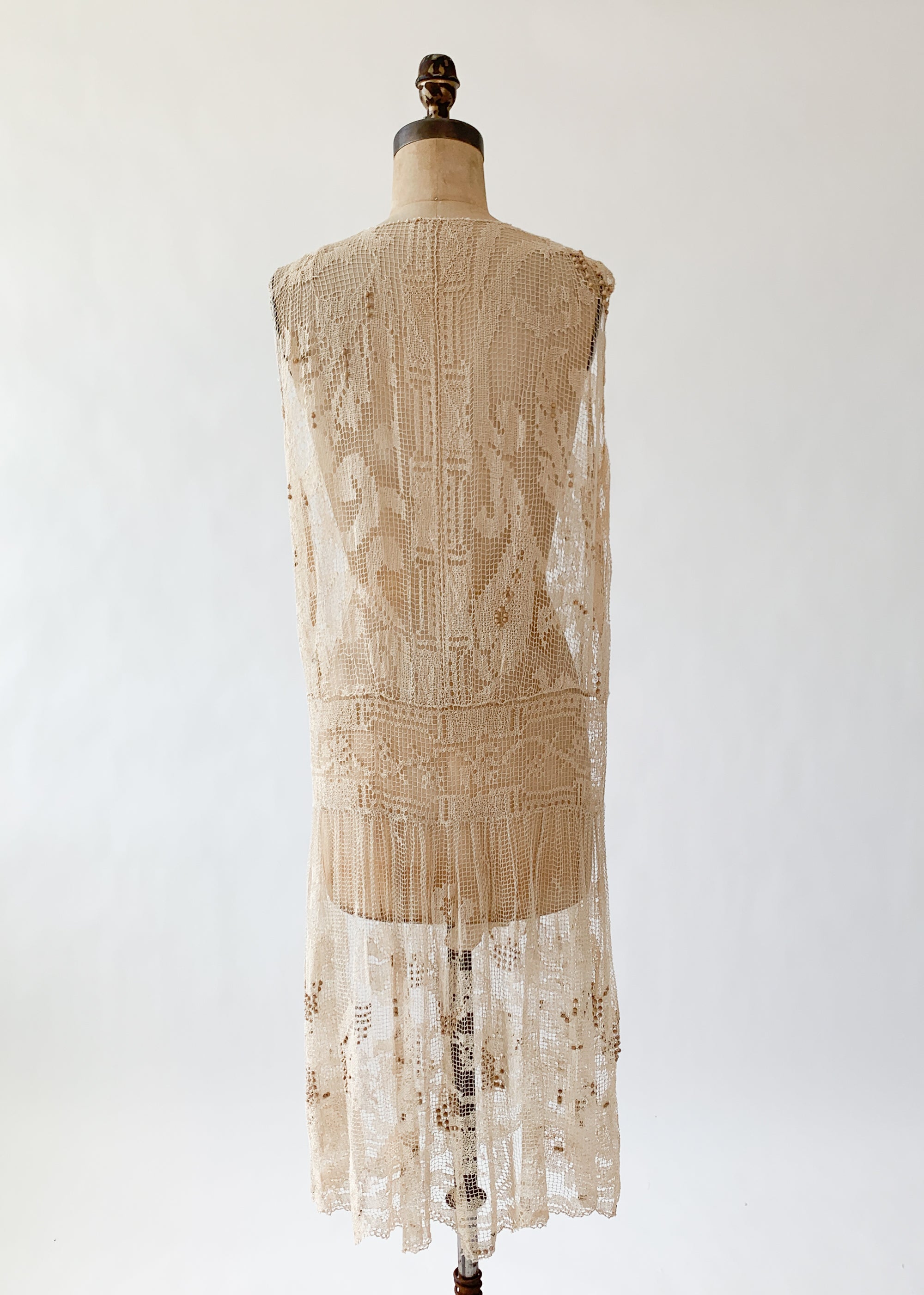 Vintage 1920s Fillet Lace Duster Vest