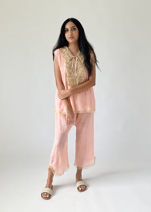 Vintage 1920s Silk and Lace Pajama Set