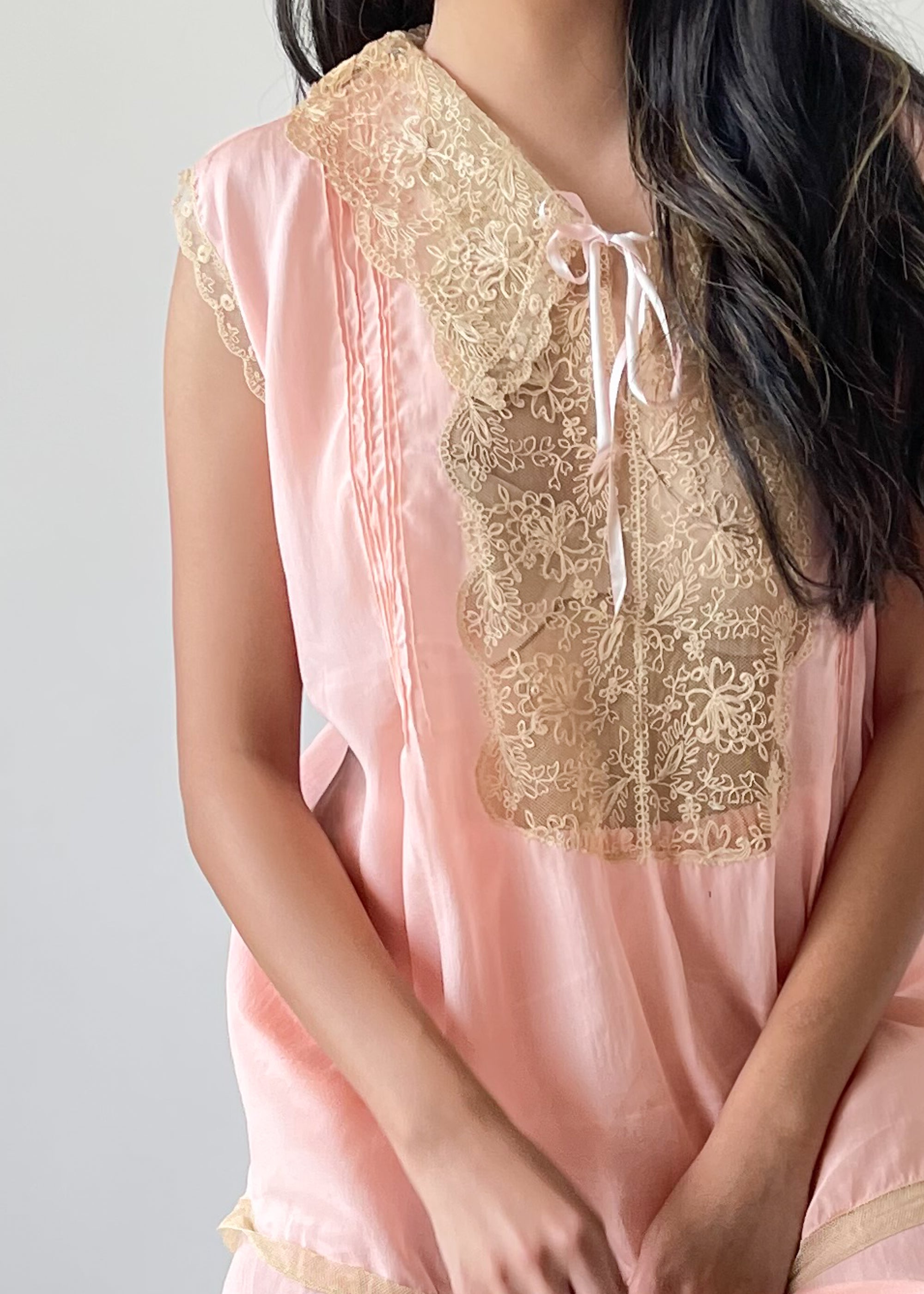 Vintage 1920s Silk and Lace Pajama Set