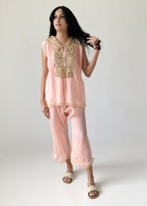 Vintage 1920s Silk and Lace Pajama Set