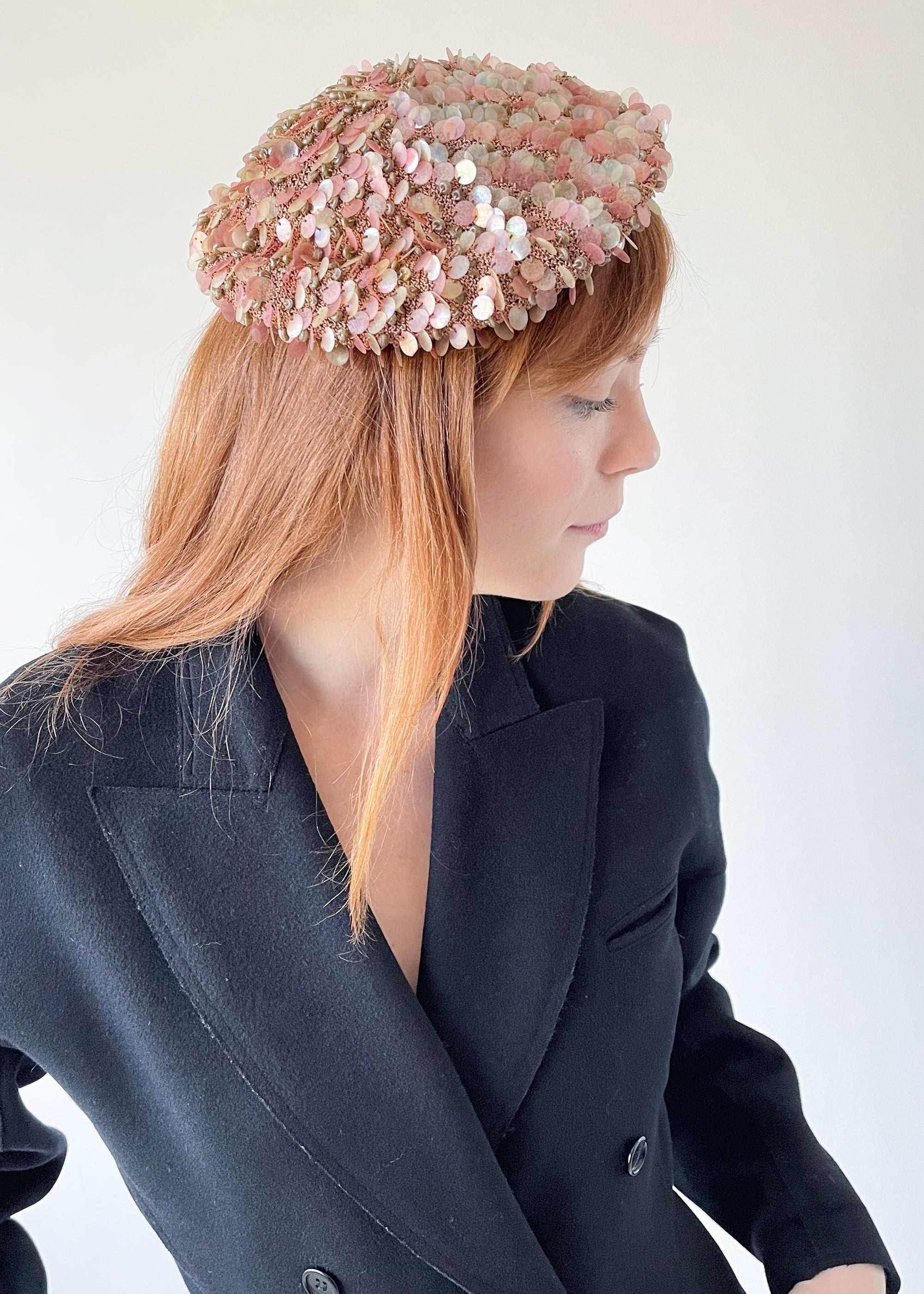 Vintage Paillettes Knit Beret Hat