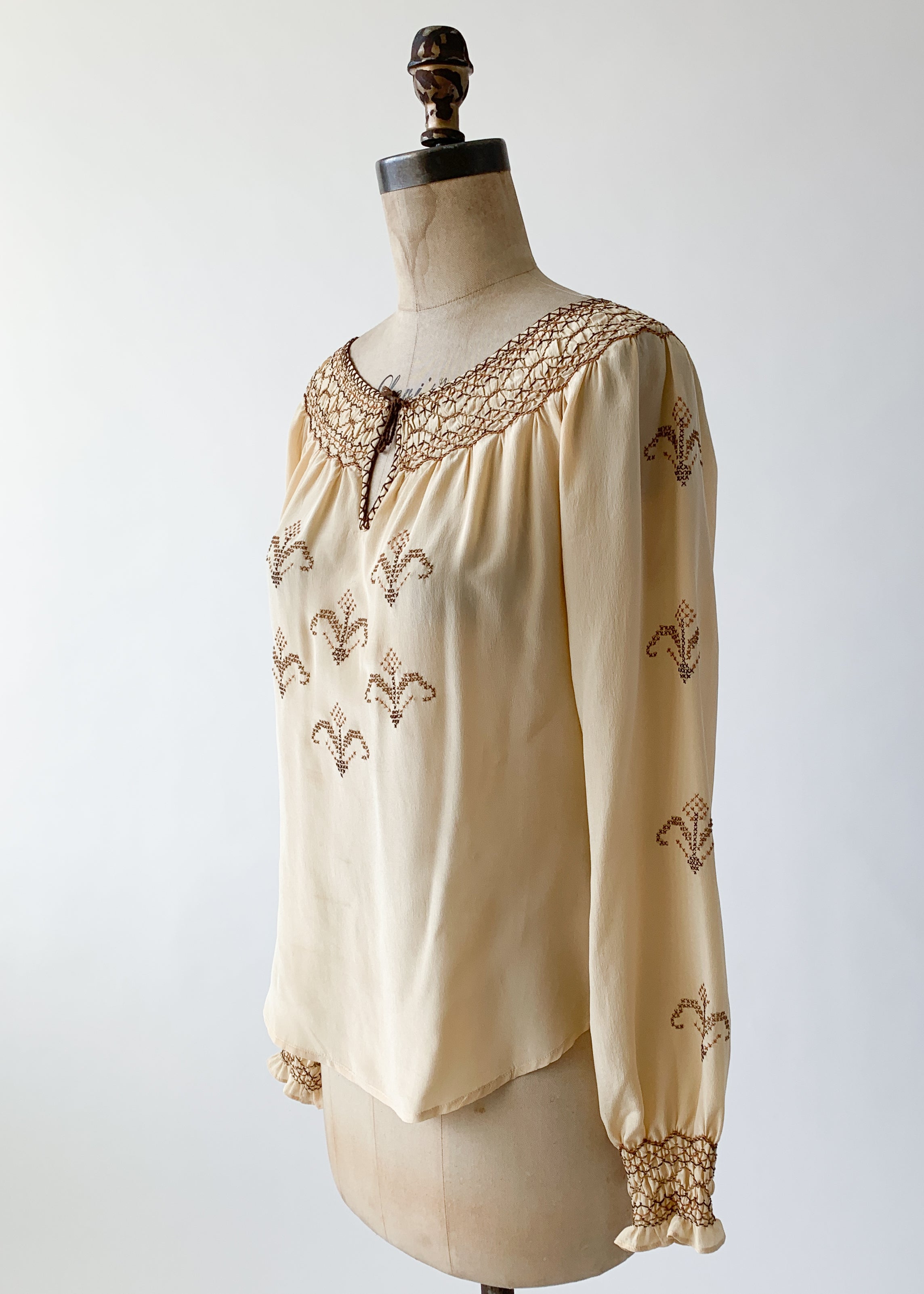 Vintage 1930s Embroidered Silk Blouse