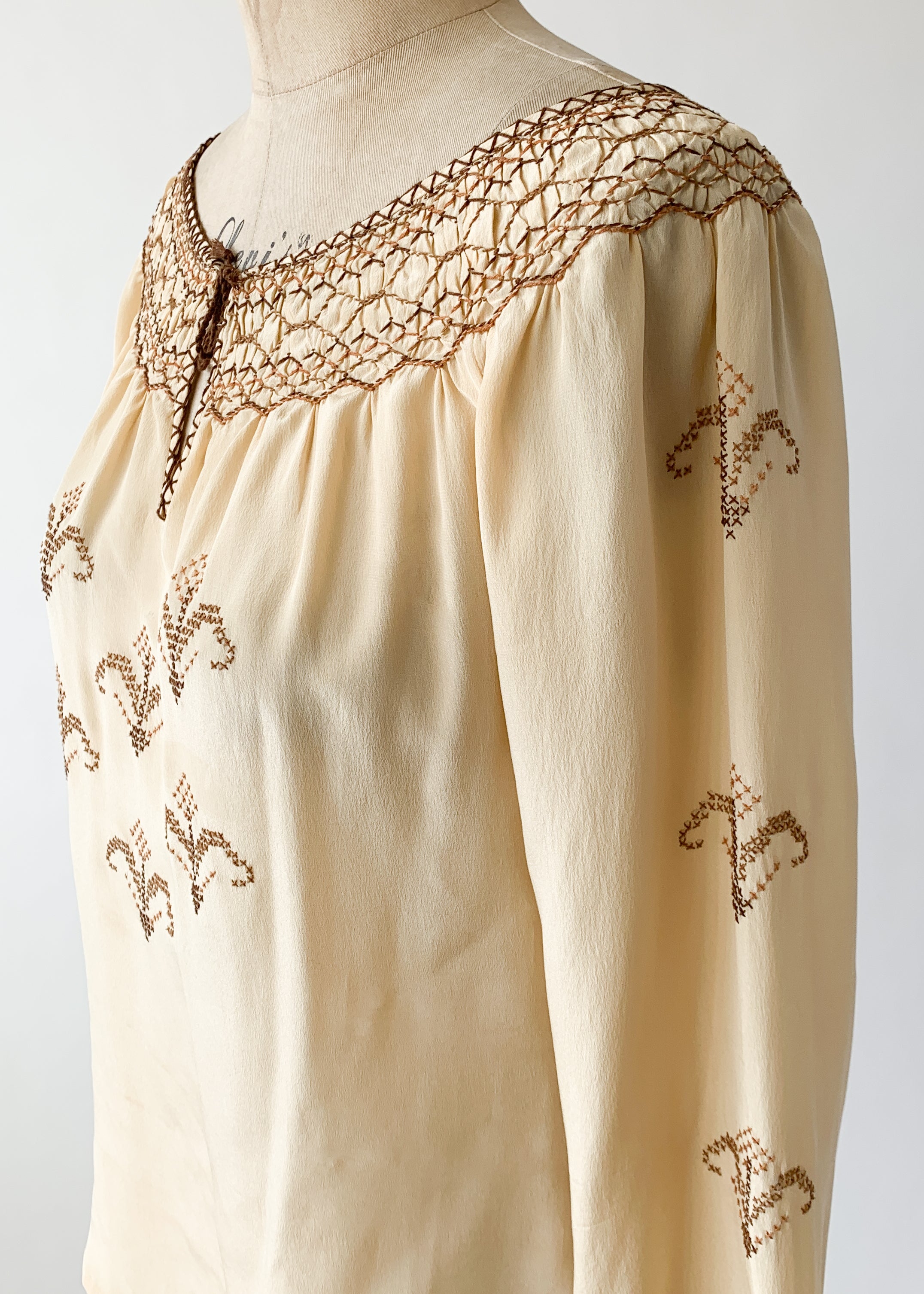 Vintage 1930s Embroidered Silk Blouse