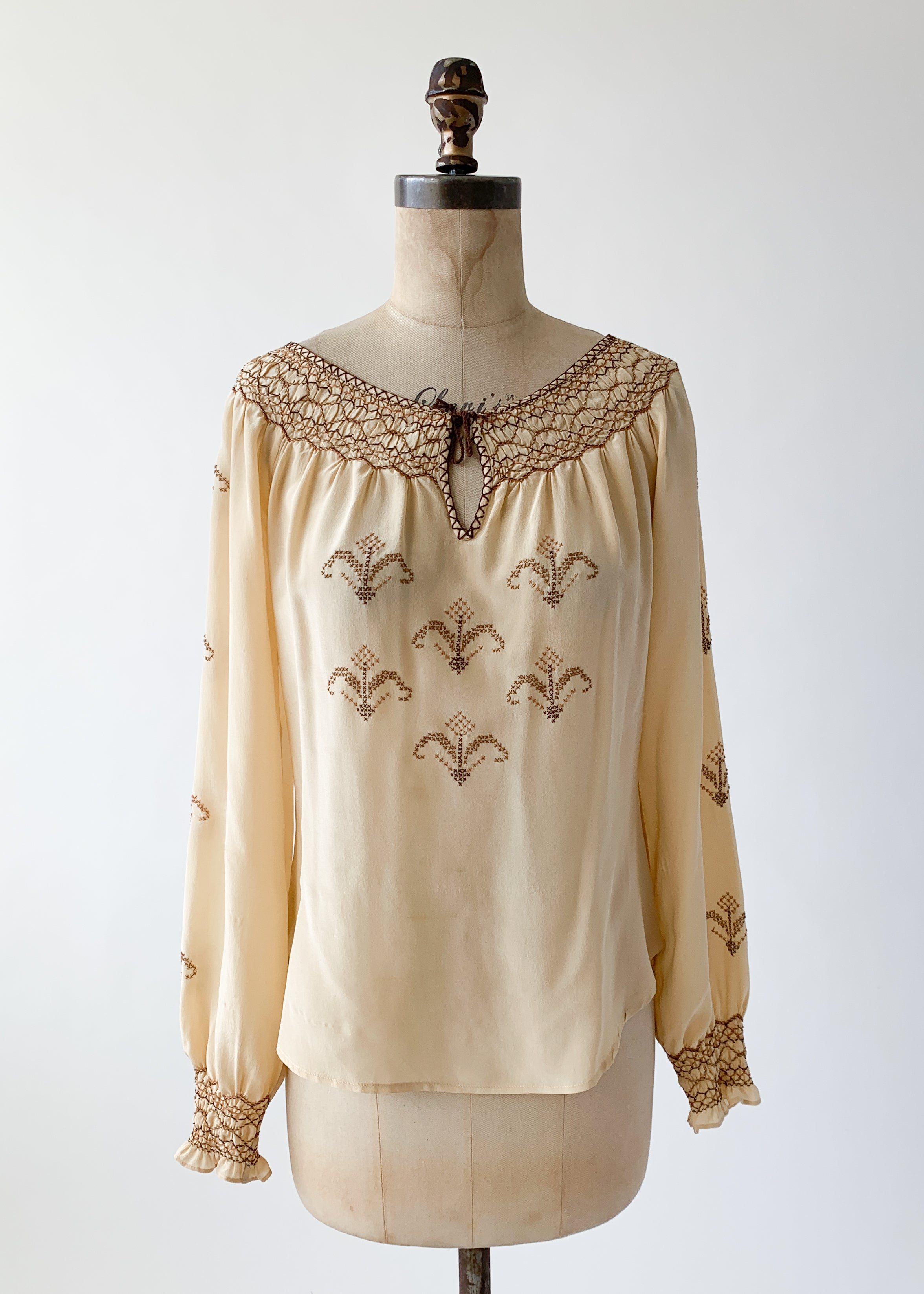 Vintage 1930s Embroidered Silk Blouse