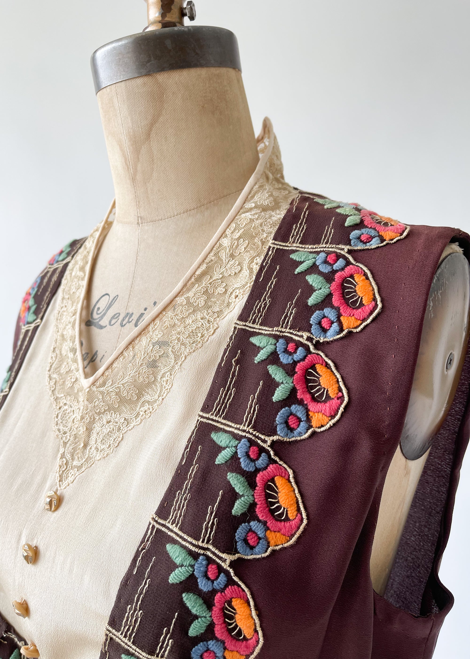 Vintage 1930s Embroidered Rayon Dress