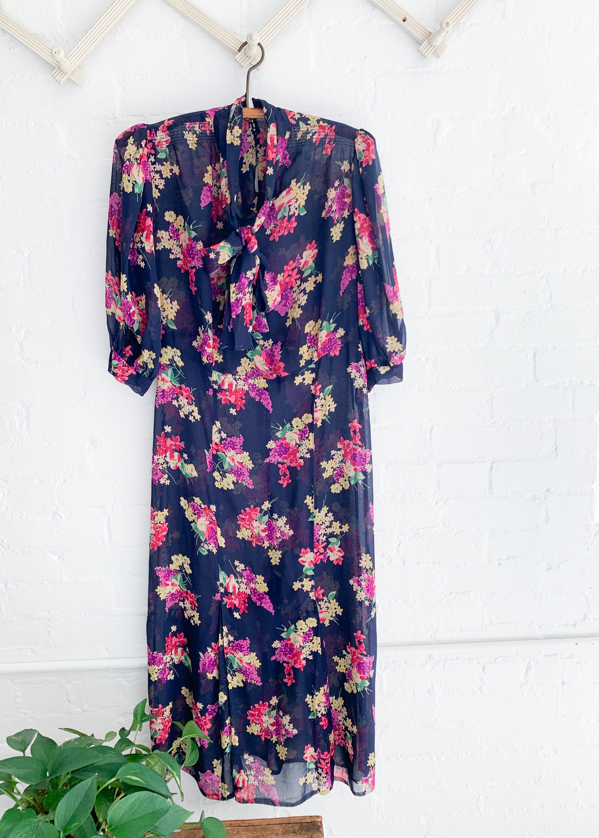 Vintage 1930s Floral Silk Chiffon Dress