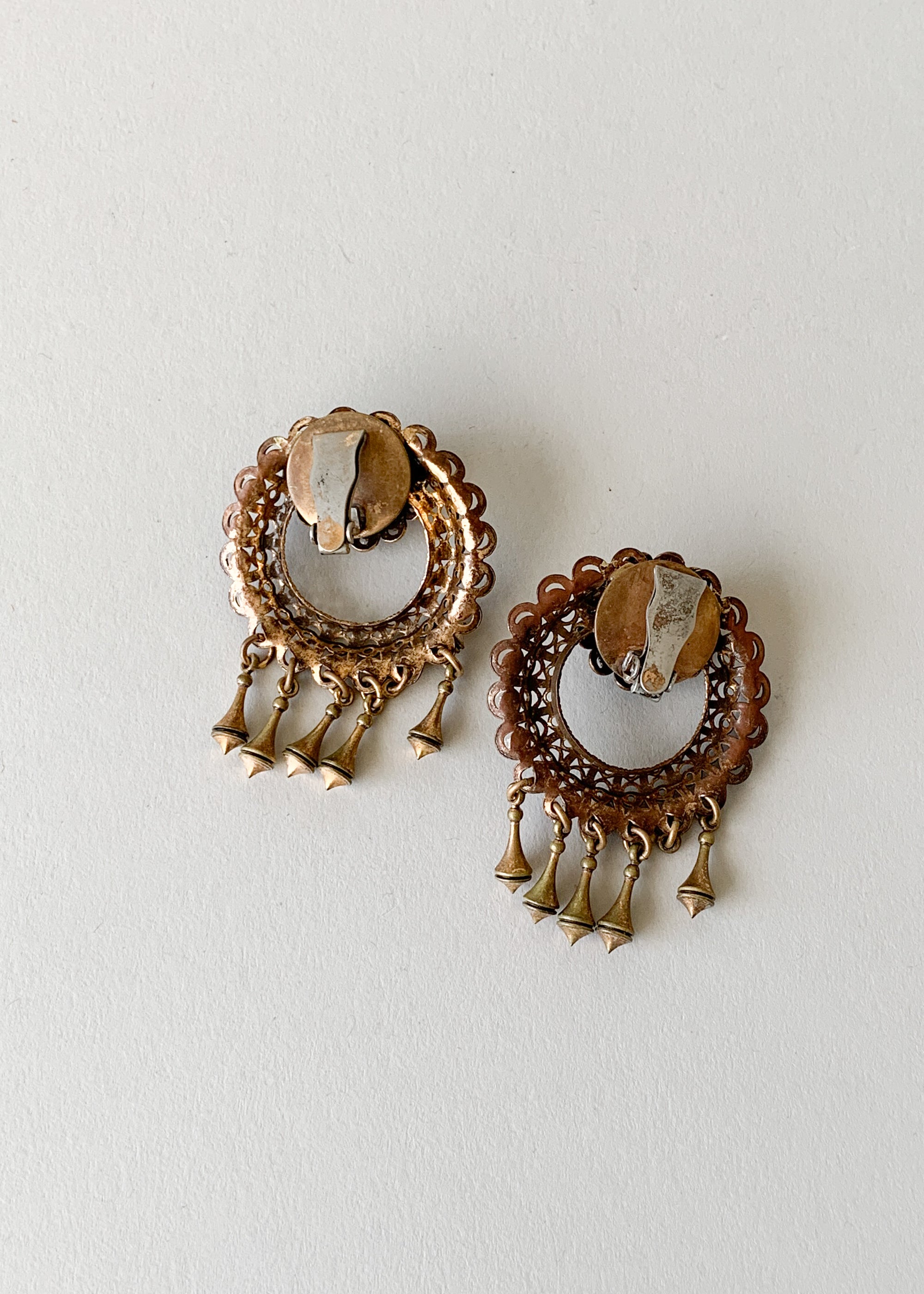 Vintage 1940s Brass Necklace and Earrings