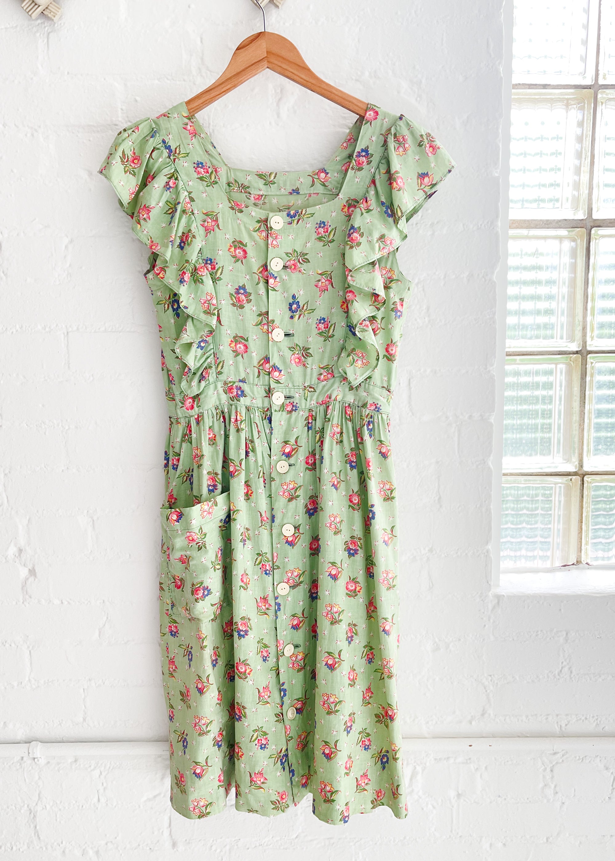 Vintage 1940s Floral Pinafore Dress