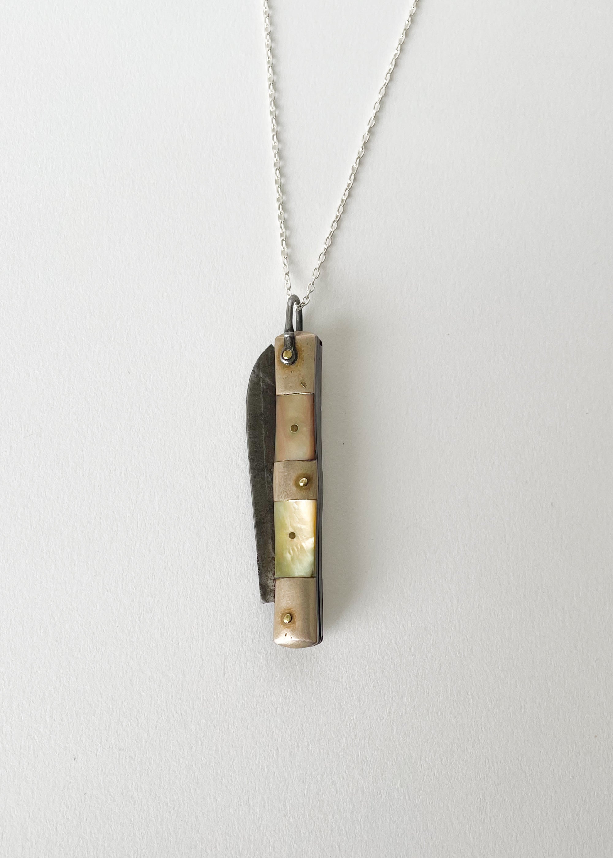 Vintage 1940s Mother of Pearl PocketKnife Necklace