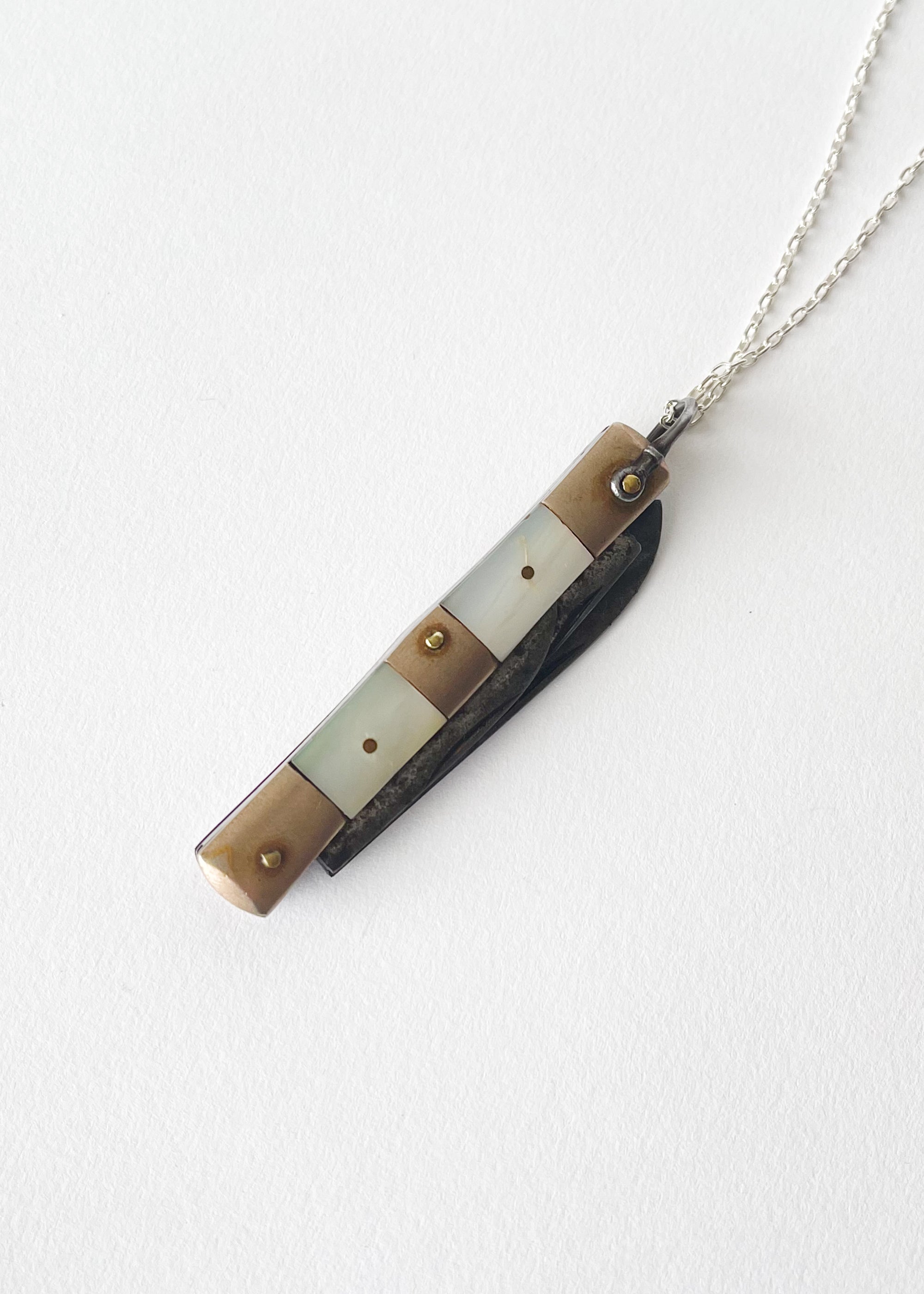 Vintage 1940s Mother of Pearl PocketKnife Necklace