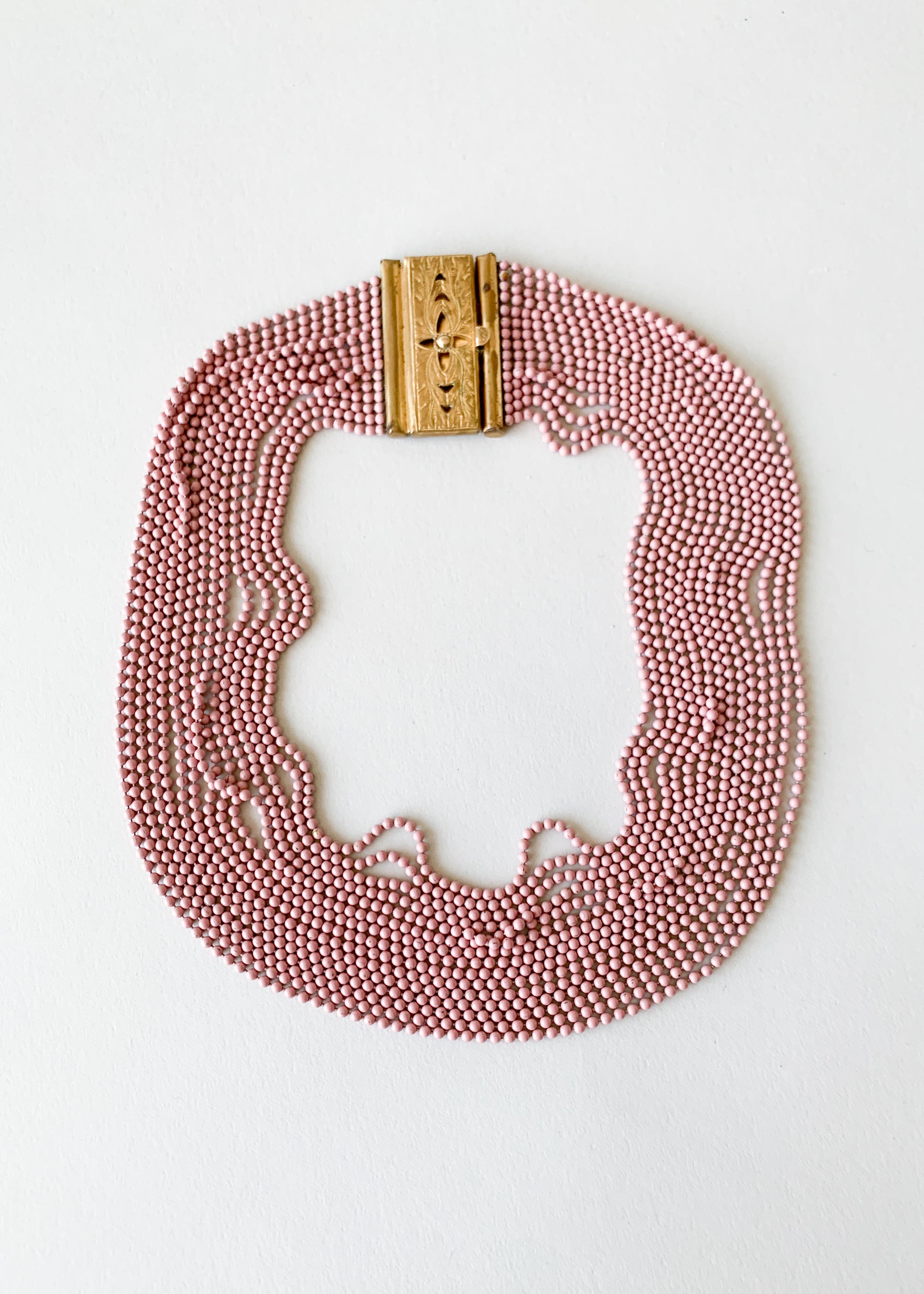 Vintage 1940s Pink Brass Bead Necklace