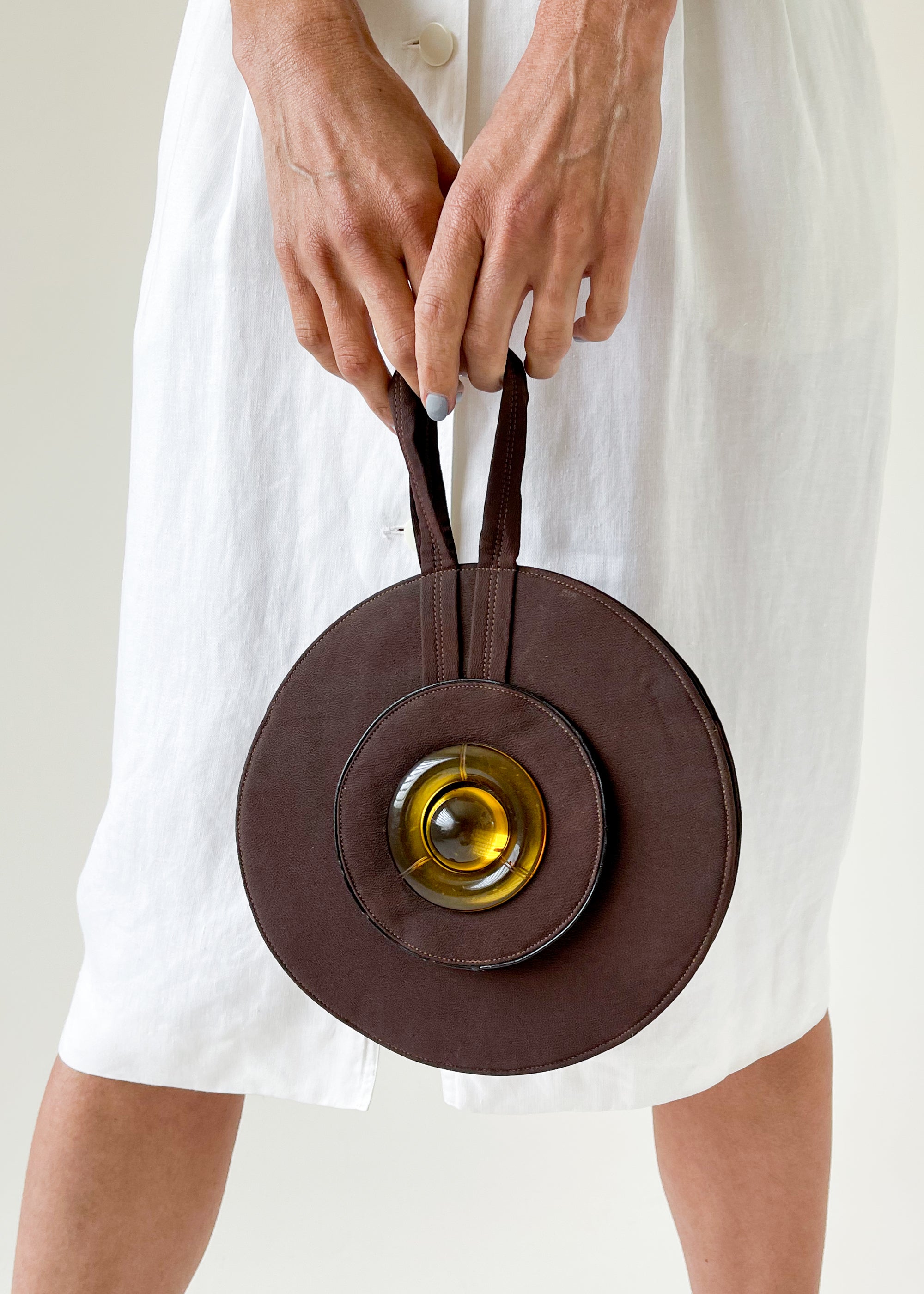 Vintage 1930s Round Purse with Bakelite Accent