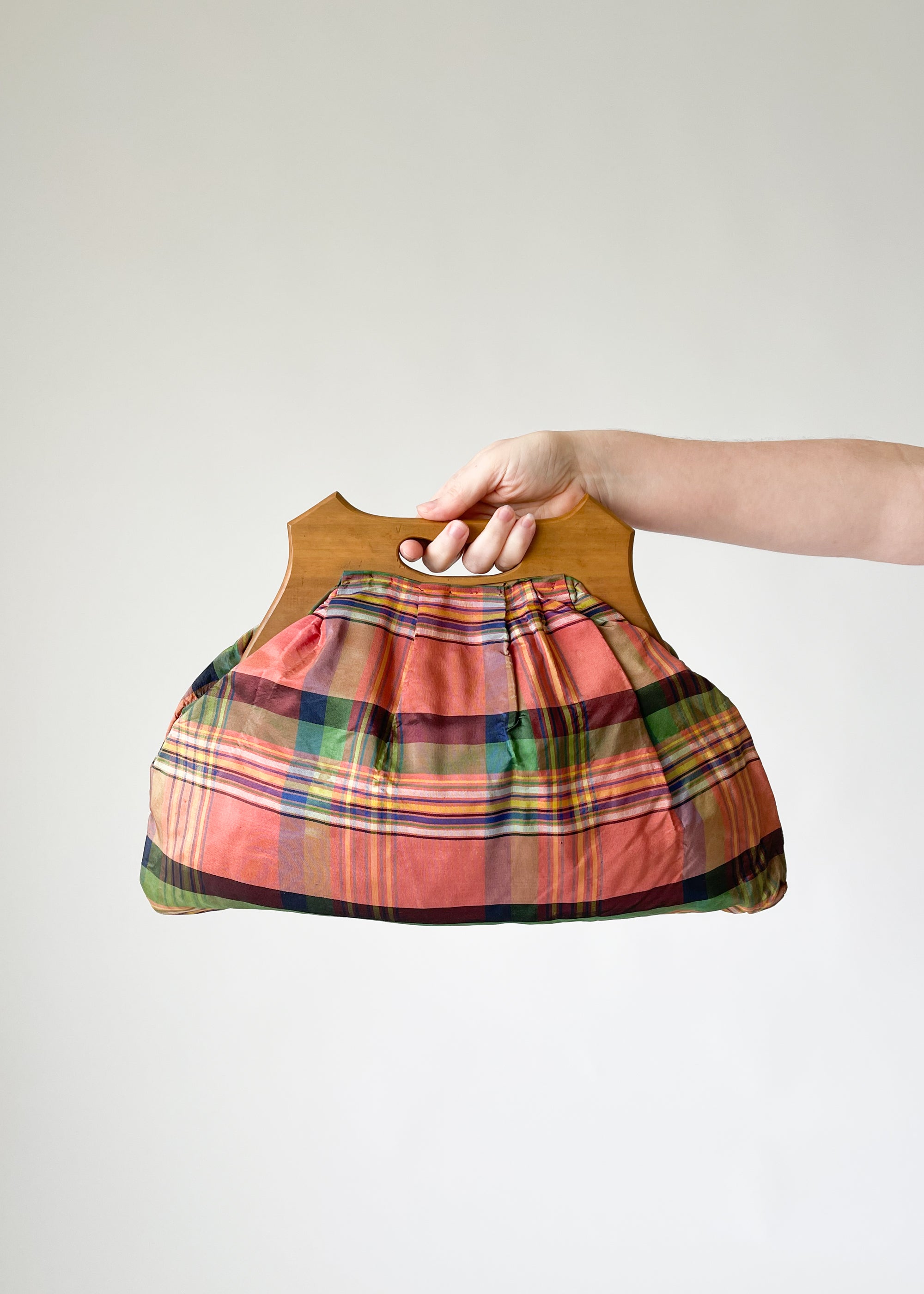 Vintage 1940s Plaid Taffeta Bag Purse
