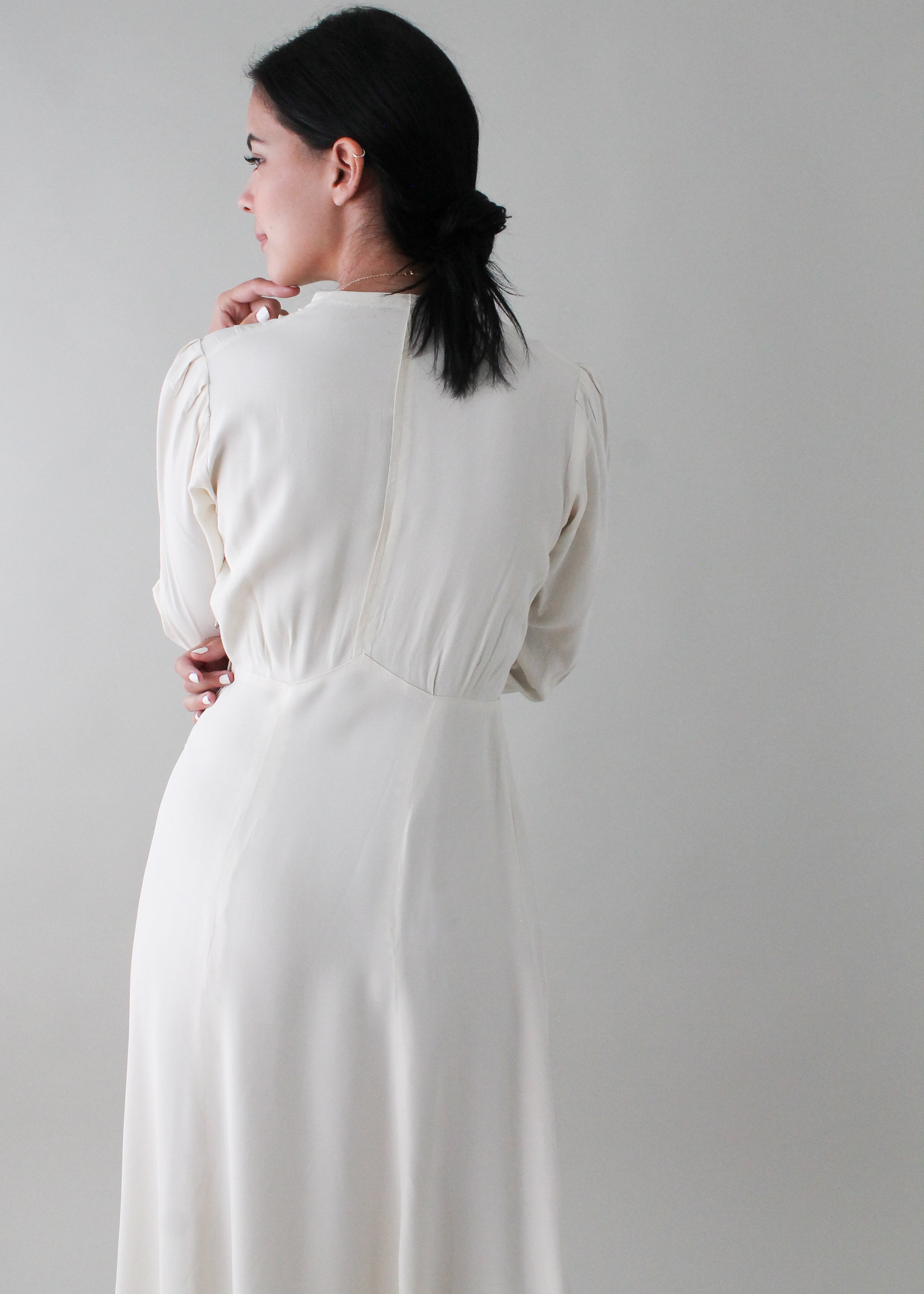 Vintage Early 1940s Ivory Full Length Dress