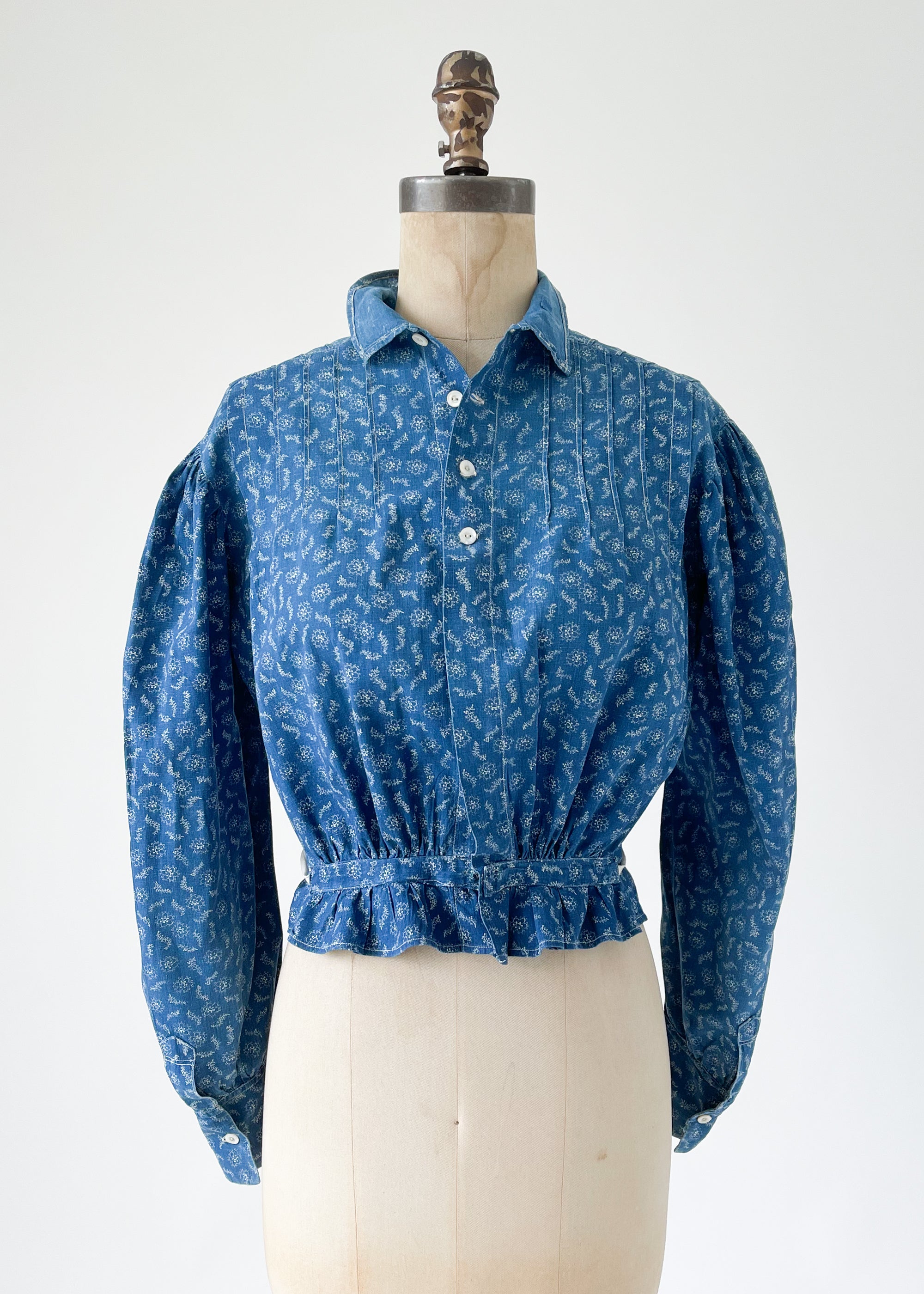 Antique 1800s Indigo Calico Blouse