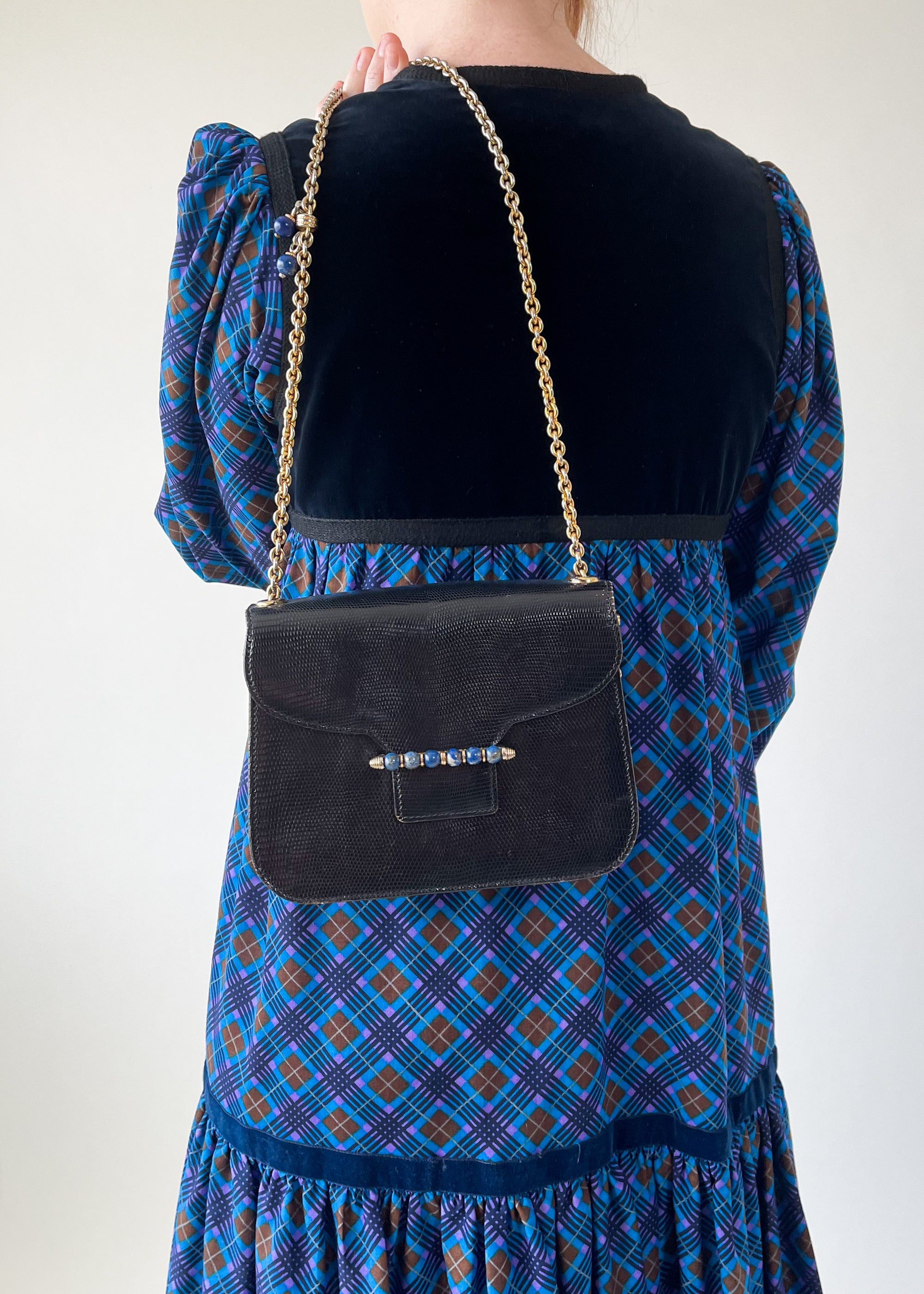 Vintage 1960s Gucci Lizard and Lapis Purse