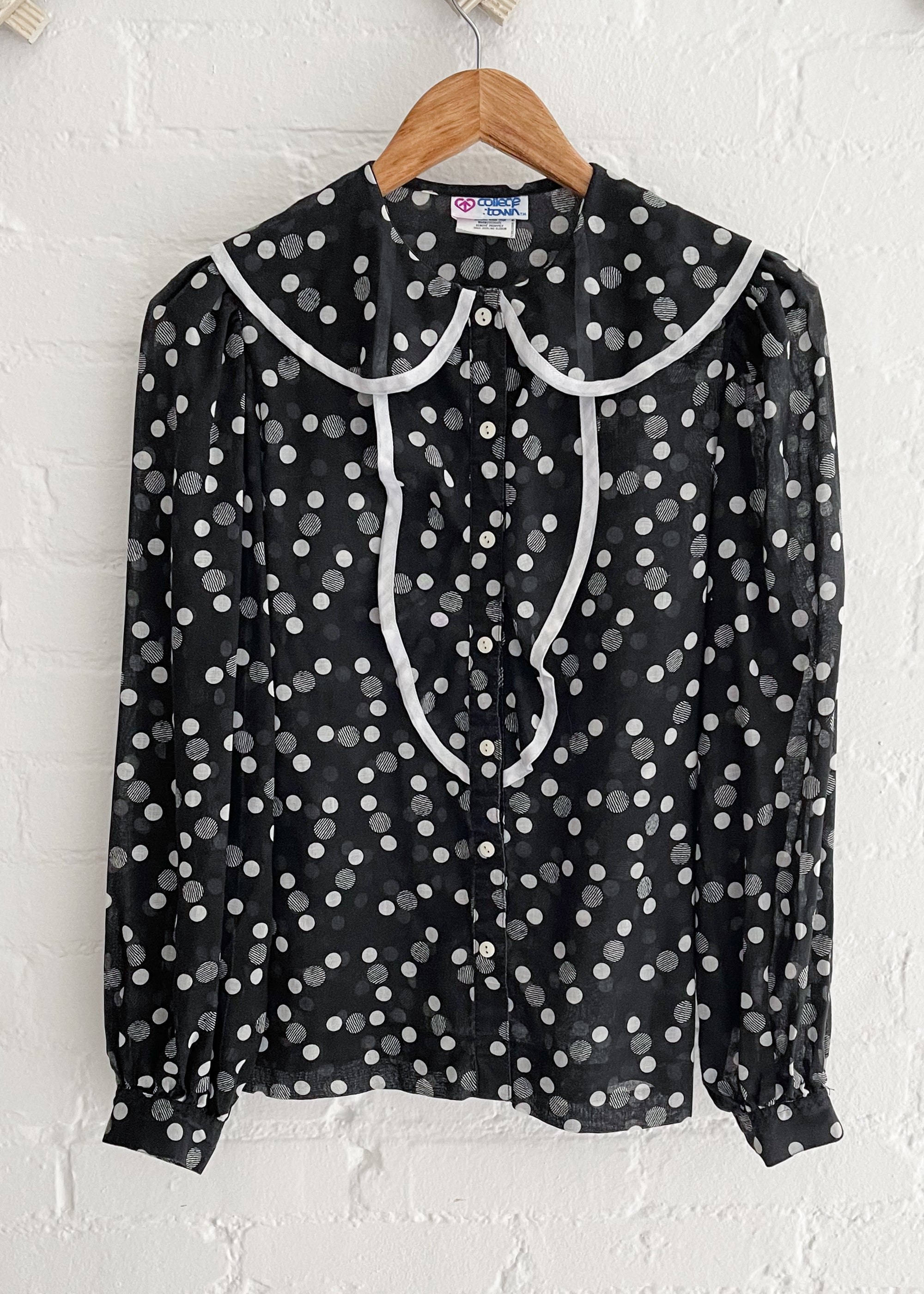 Vintage 1980s Sheer Polka Dot Blouse