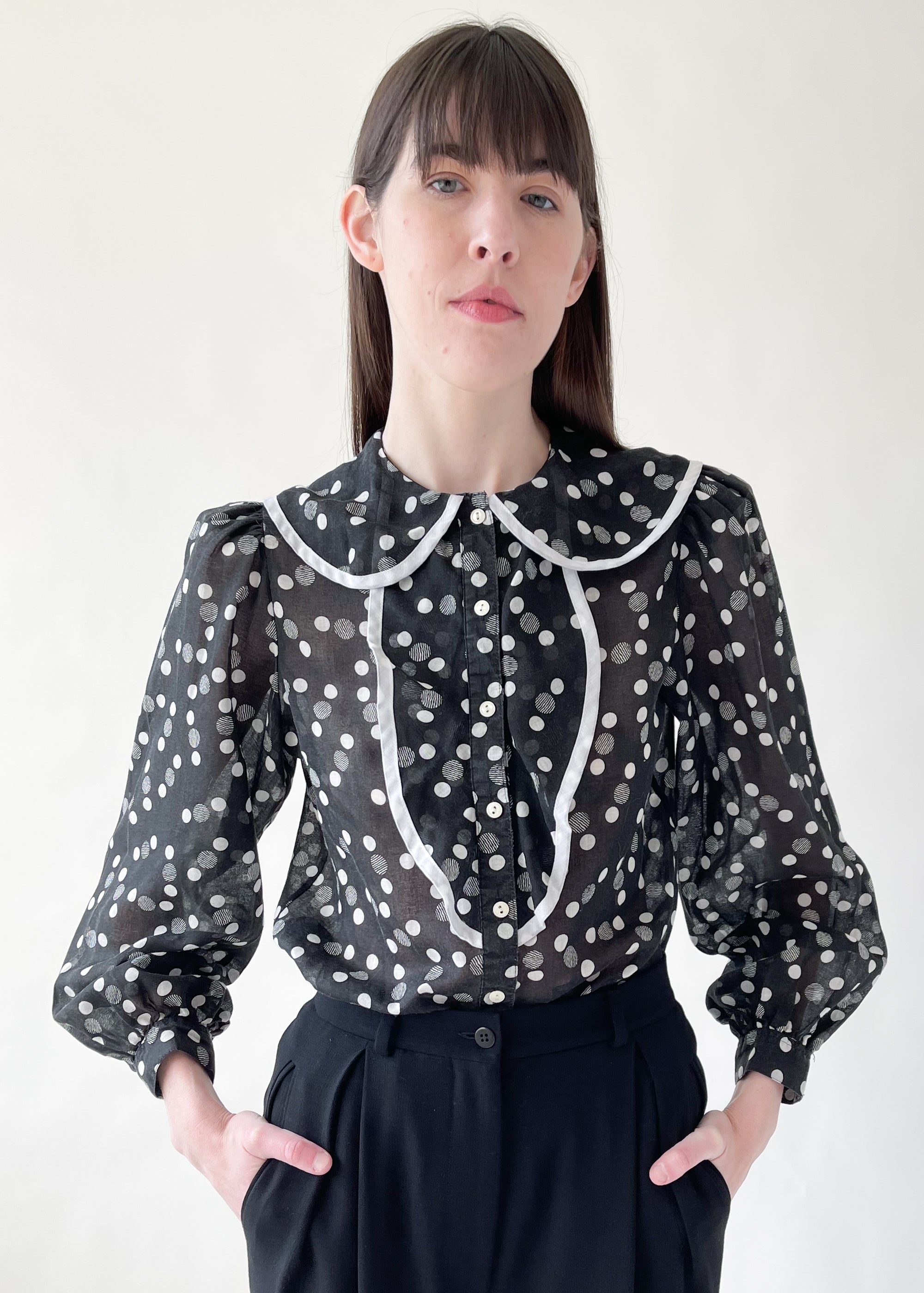 Vintage 1980s Sheer Polka Dot Blouse