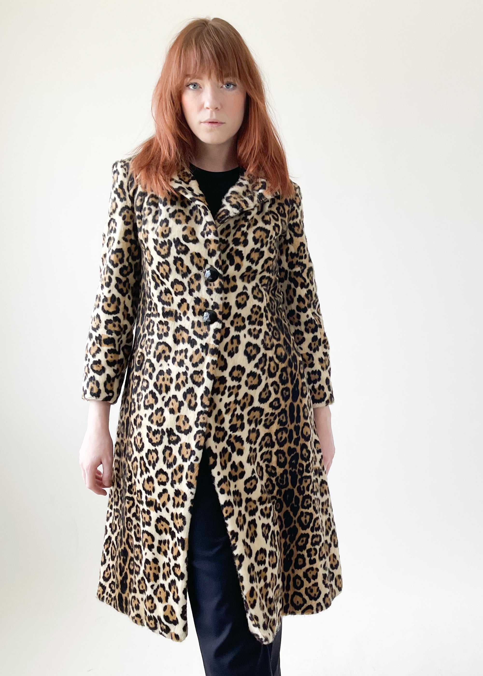 Vintage 1960s Faux Fur Leopard Print Coat