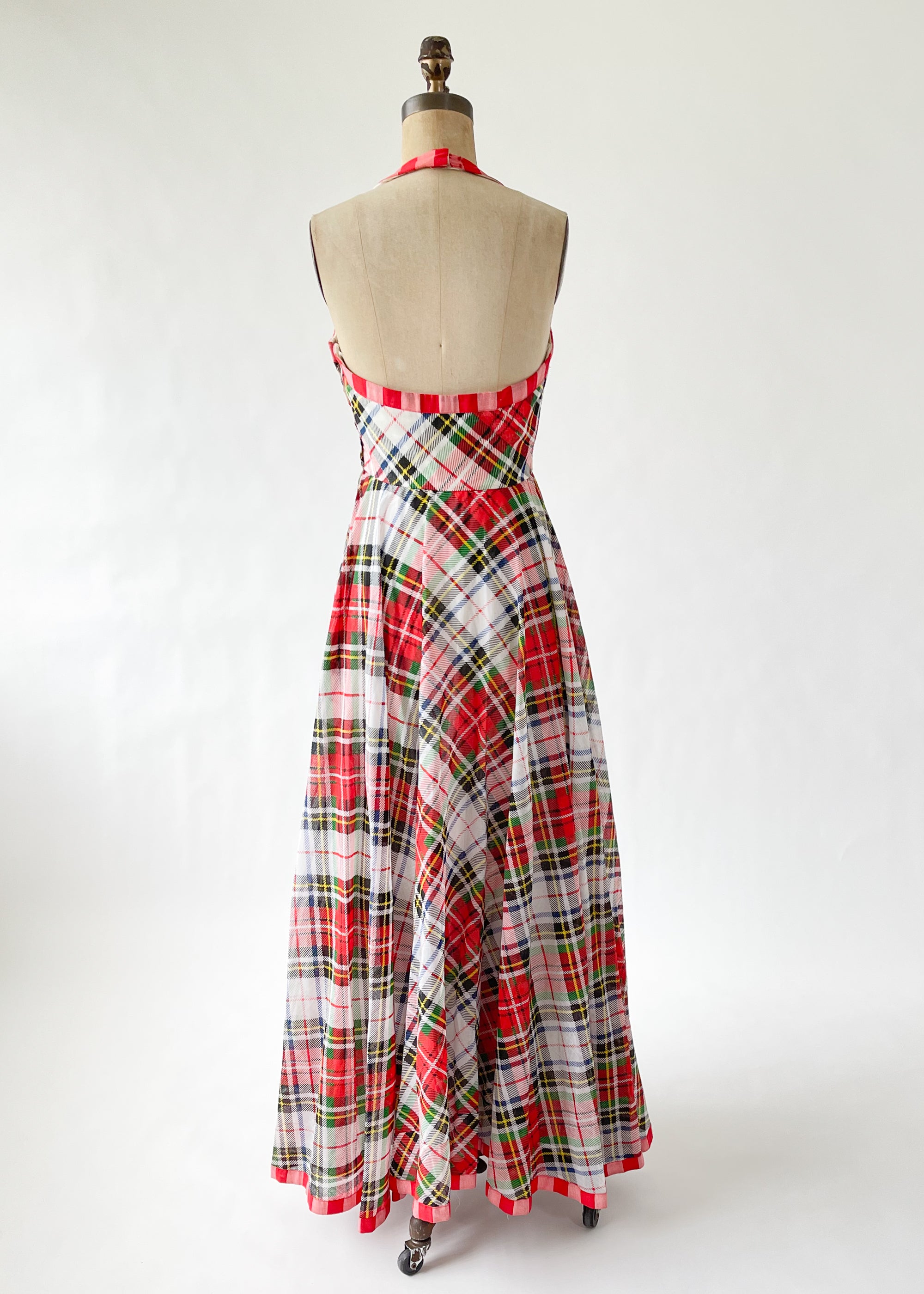 Vintage 1970s Oscar de la Renta Plaid Halter Dress